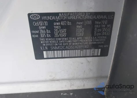 2020 Hyundai Santa Fe Se z USA, uszkodzony, nr VIN 5NMS2CAD5LH289340
